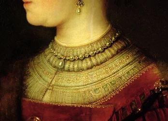Portrait de Saskia van Uylenburgh (1612-42) en costume riche (détail)